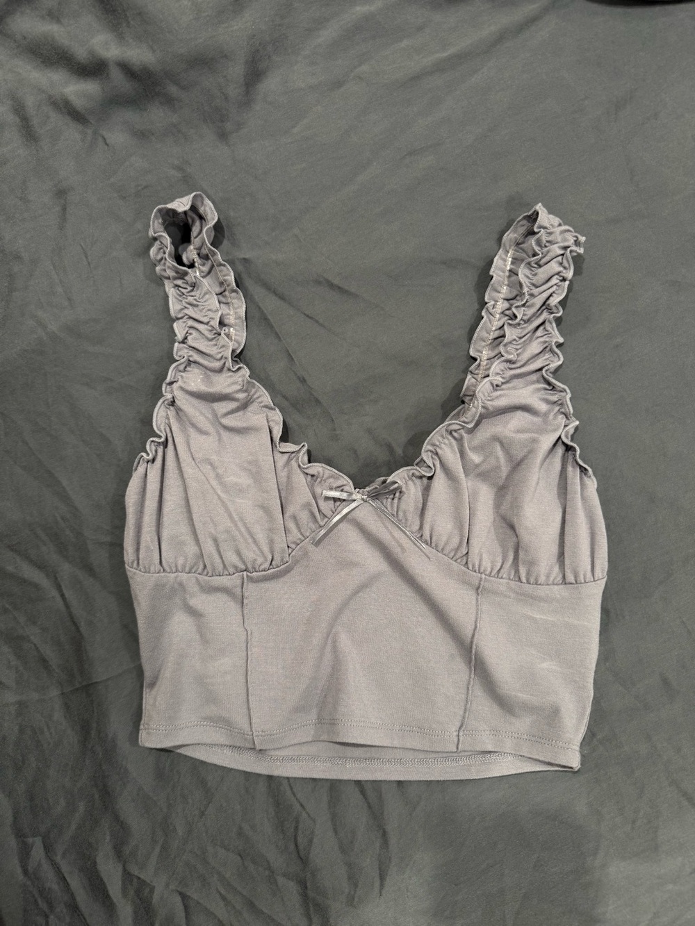 Ruffled Crop Tank Top - Blue